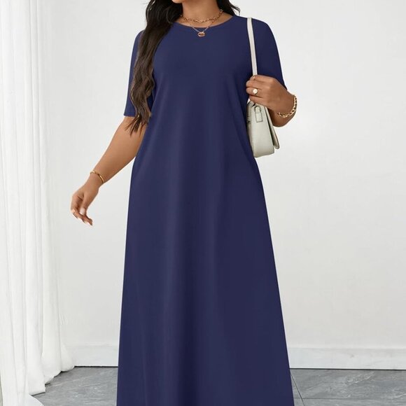 Women's 2025 Summer Maxi Dress Casual Short Sleeve Beach Vacation Crewneck Basic - Picture 7 of 7